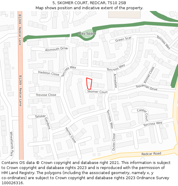 5, SKOMER COURT, REDCAR, TS10 2SB: Location map and indicative extent of plot