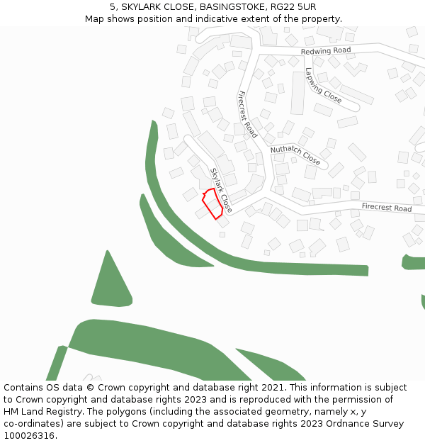 5, SKYLARK CLOSE, BASINGSTOKE, RG22 5UR: Location map and indicative extent of plot