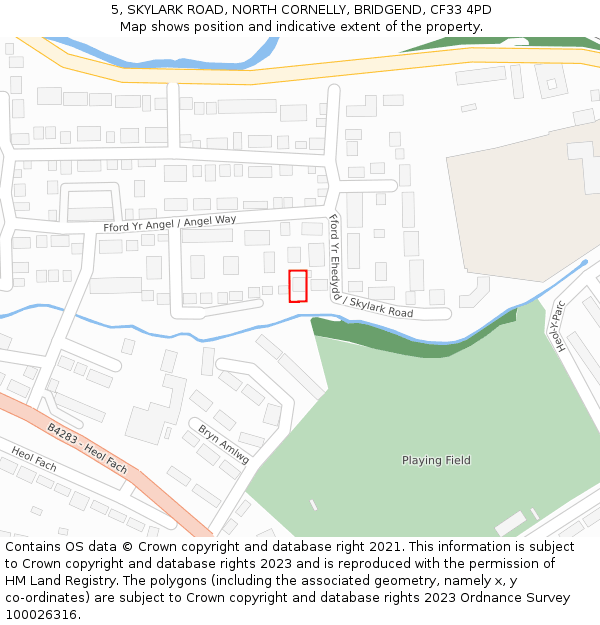 5, SKYLARK ROAD, NORTH CORNELLY, BRIDGEND, CF33 4PD: Location map and indicative extent of plot