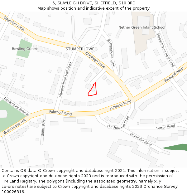 5, SLAYLEIGH DRIVE, SHEFFIELD, S10 3RD: Location map and indicative extent of plot