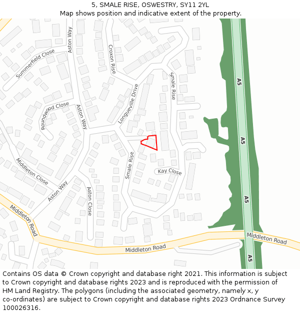 5, SMALE RISE, OSWESTRY, SY11 2YL: Location map and indicative extent of plot