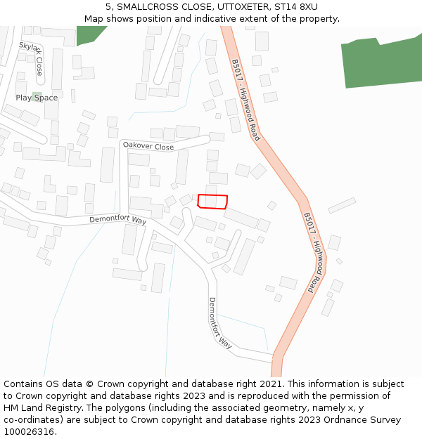 5, SMALLCROSS CLOSE, UTTOXETER, ST14 8XU: Location map and indicative extent of plot