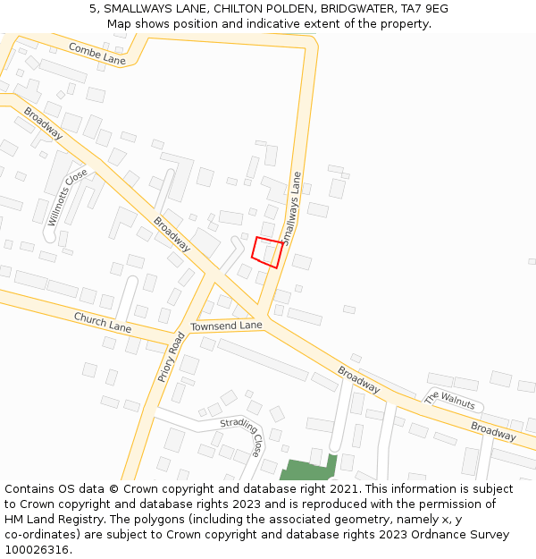 5, SMALLWAYS LANE, CHILTON POLDEN, BRIDGWATER, TA7 9EG: Location map and indicative extent of plot