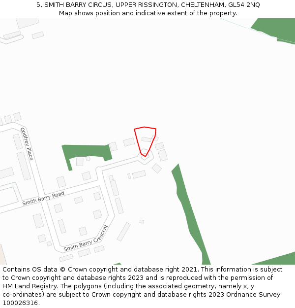 5, SMITH BARRY CIRCUS, UPPER RISSINGTON, CHELTENHAM, GL54 2NQ: Location map and indicative extent of plot