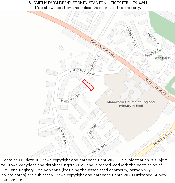 5, SMITHY FARM DRIVE, STONEY STANTON, LEICESTER, LE9 4WH: Location map and indicative extent of plot