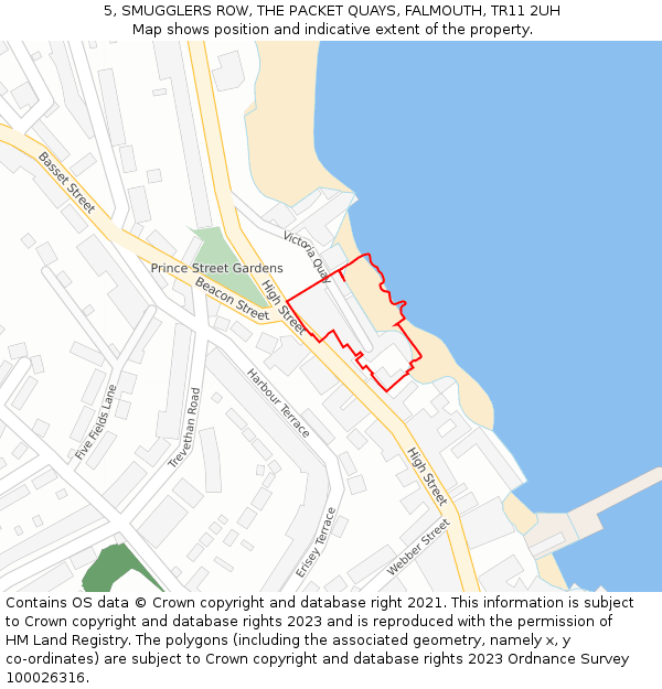 5, SMUGGLERS ROW, THE PACKET QUAYS, FALMOUTH, TR11 2UH: Location map and indicative extent of plot