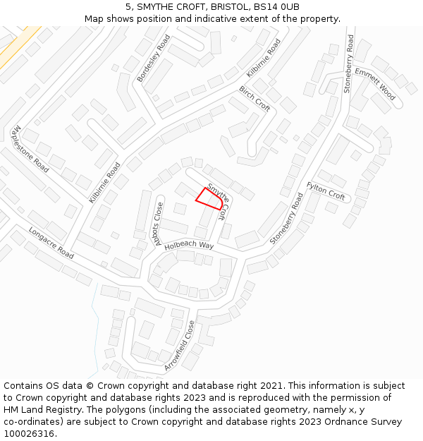 5, SMYTHE CROFT, BRISTOL, BS14 0UB: Location map and indicative extent of plot