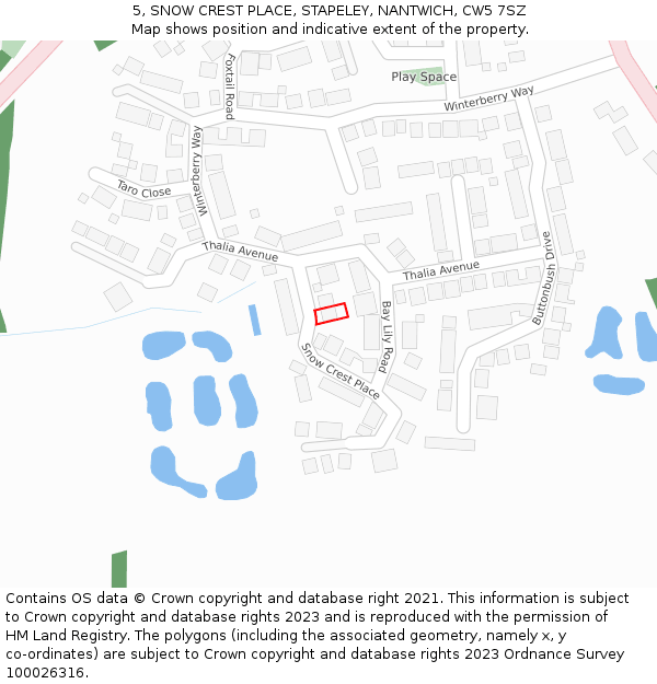 5, SNOW CREST PLACE, STAPELEY, NANTWICH, CW5 7SZ: Location map and indicative extent of plot