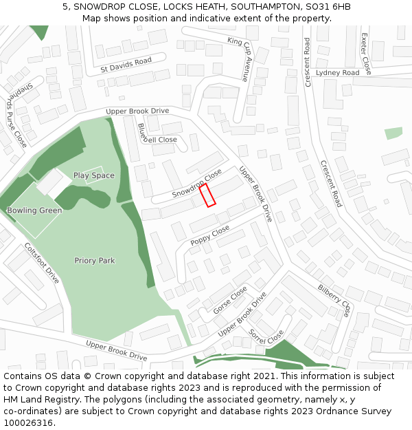 5, SNOWDROP CLOSE, LOCKS HEATH, SOUTHAMPTON, SO31 6HB: Location map and indicative extent of plot