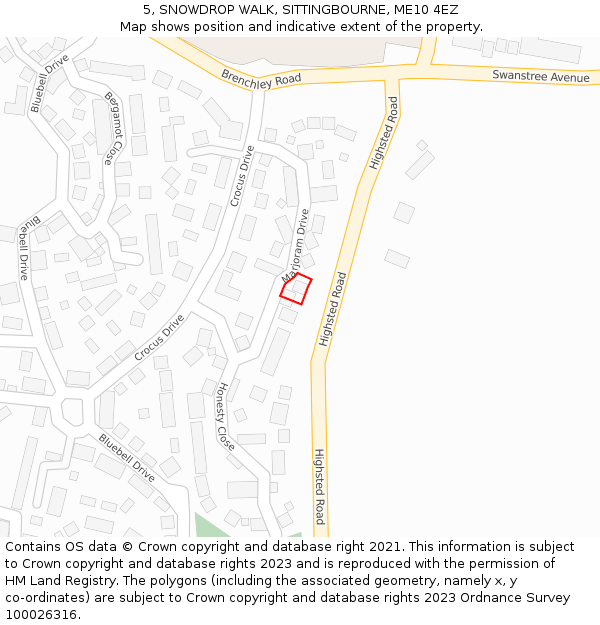 5, SNOWDROP WALK, SITTINGBOURNE, ME10 4EZ: Location map and indicative extent of plot