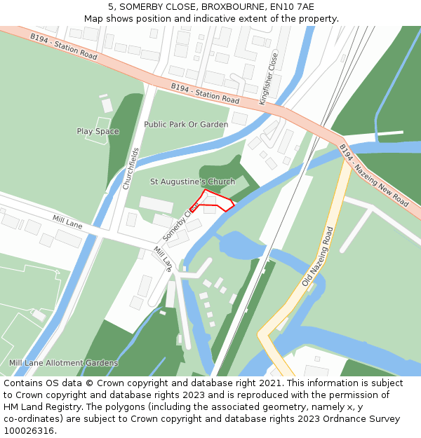 5, SOMERBY CLOSE, BROXBOURNE, EN10 7AE: Location map and indicative extent of plot