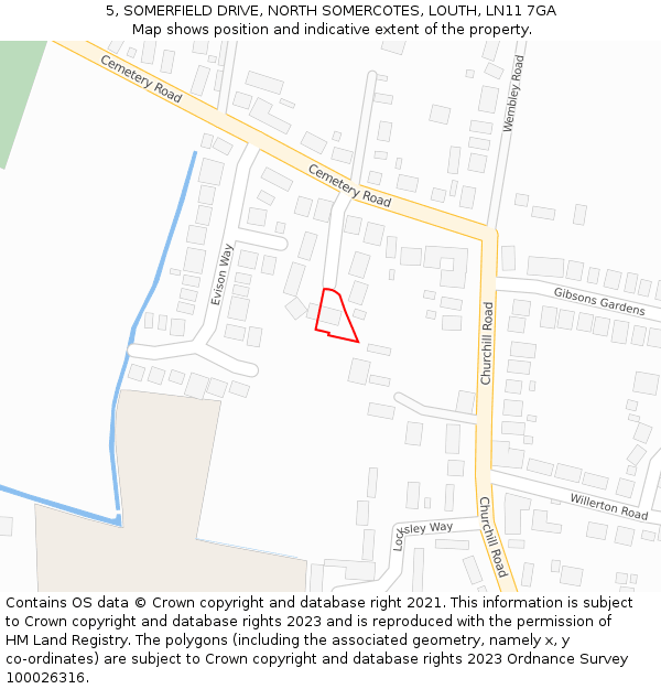 5, SOMERFIELD DRIVE, NORTH SOMERCOTES, LOUTH, LN11 7GA: Location map and indicative extent of plot