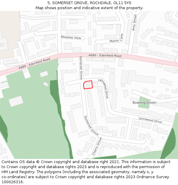 5, SOMERSET GROVE, ROCHDALE, OL11 5YS: Location map and indicative extent of plot