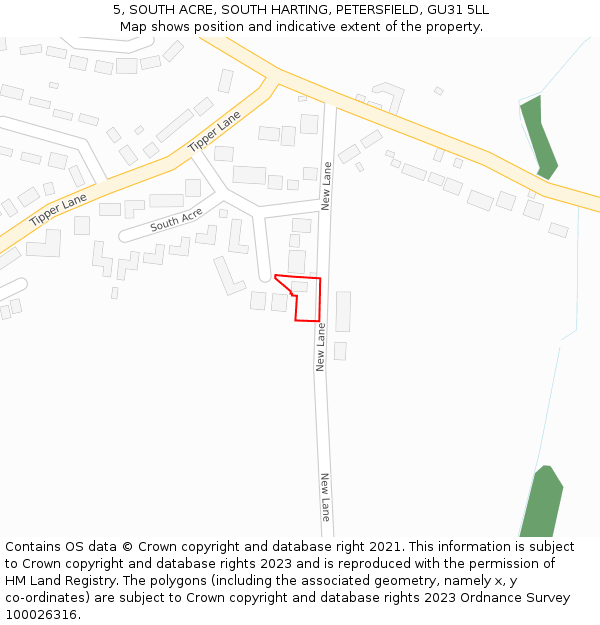 5, SOUTH ACRE, SOUTH HARTING, PETERSFIELD, GU31 5LL: Location map and indicative extent of plot