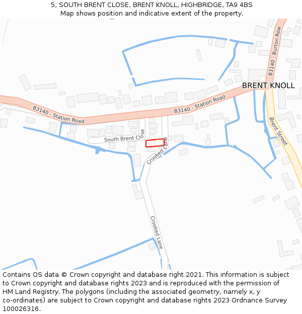 5, SOUTH BRENT CLOSE, BRENT KNOLL, HIGHBRIDGE, TA9 4BS: Location map and indicative extent of plot