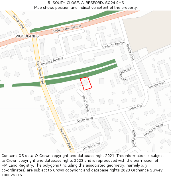 5, SOUTH CLOSE, ALRESFORD, SO24 9HS: Location map and indicative extent of plot