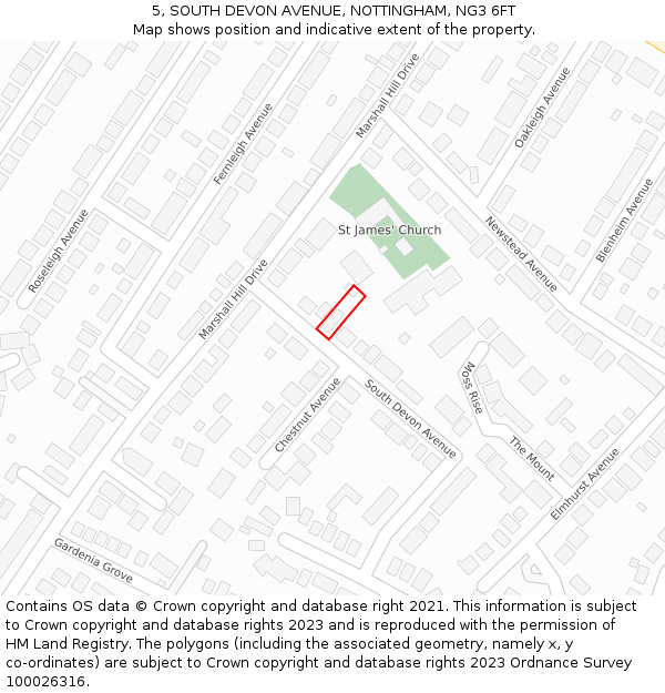 5, SOUTH DEVON AVENUE, NOTTINGHAM, NG3 6FT: Location map and indicative extent of plot