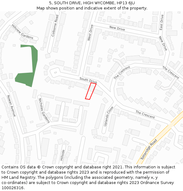 5, SOUTH DRIVE, HIGH WYCOMBE, HP13 6JU: Location map and indicative extent of plot
