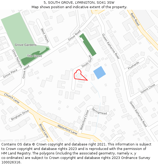 5, SOUTH GROVE, LYMINGTON, SO41 3SW: Location map and indicative extent of plot