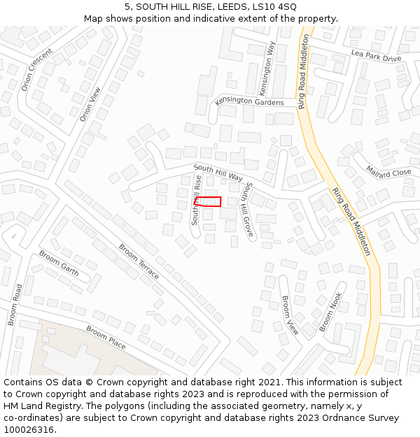 5, SOUTH HILL RISE, LEEDS, LS10 4SQ: Location map and indicative extent of plot
