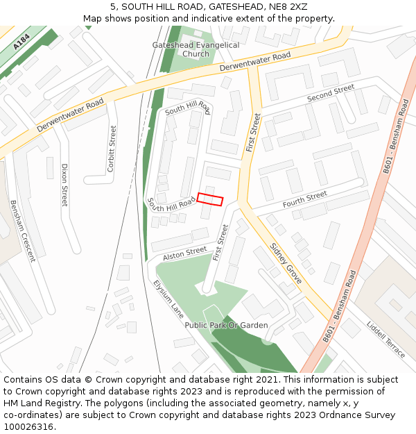 5, SOUTH HILL ROAD, GATESHEAD, NE8 2XZ: Location map and indicative extent of plot