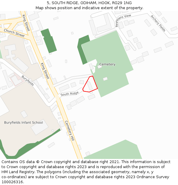 5, SOUTH RIDGE, ODIHAM, HOOK, RG29 1NG: Location map and indicative extent of plot