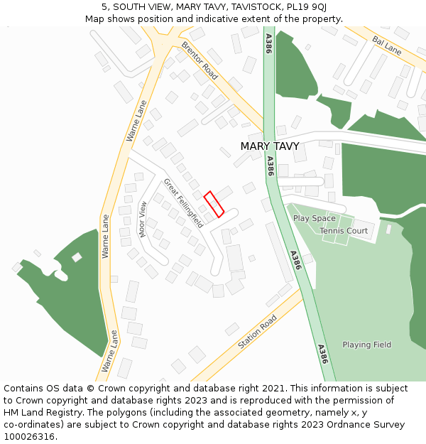 5, SOUTH VIEW, MARY TAVY, TAVISTOCK, PL19 9QJ: Location map and indicative extent of plot