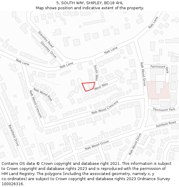 5, SOUTH WAY, SHIPLEY, BD18 4HL: Location map and indicative extent of plot