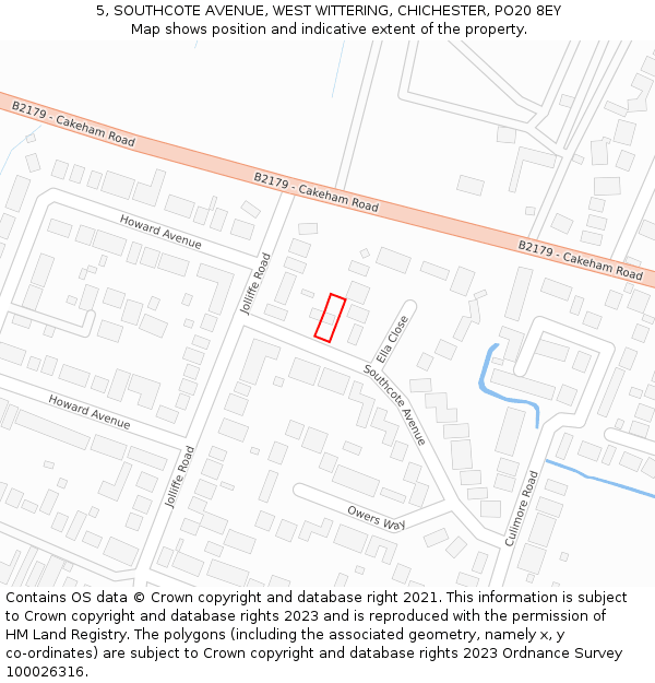 5, SOUTHCOTE AVENUE, WEST WITTERING, CHICHESTER, PO20 8EY: Location map and indicative extent of plot