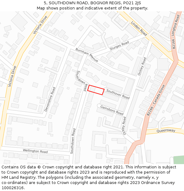 5, SOUTHDOWN ROAD, BOGNOR REGIS, PO21 2JS: Location map and indicative extent of plot