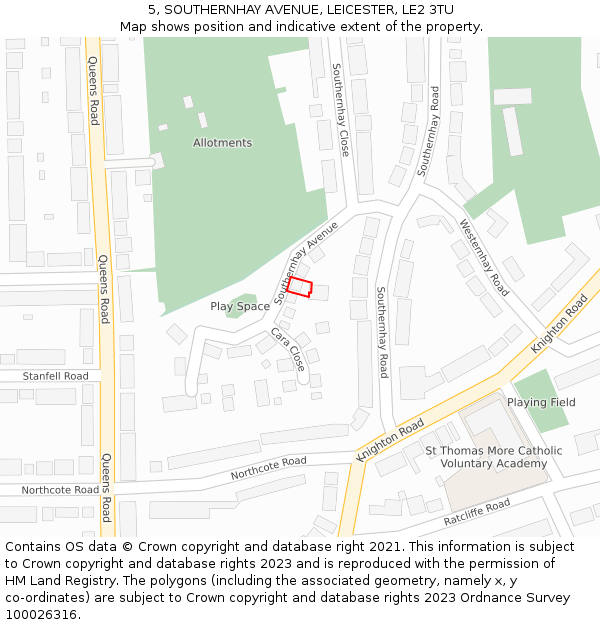 5, SOUTHERNHAY AVENUE, LEICESTER, LE2 3TU: Location map and indicative extent of plot