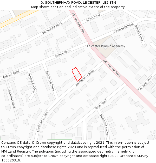 5, SOUTHERNHAY ROAD, LEICESTER, LE2 3TN: Location map and indicative extent of plot