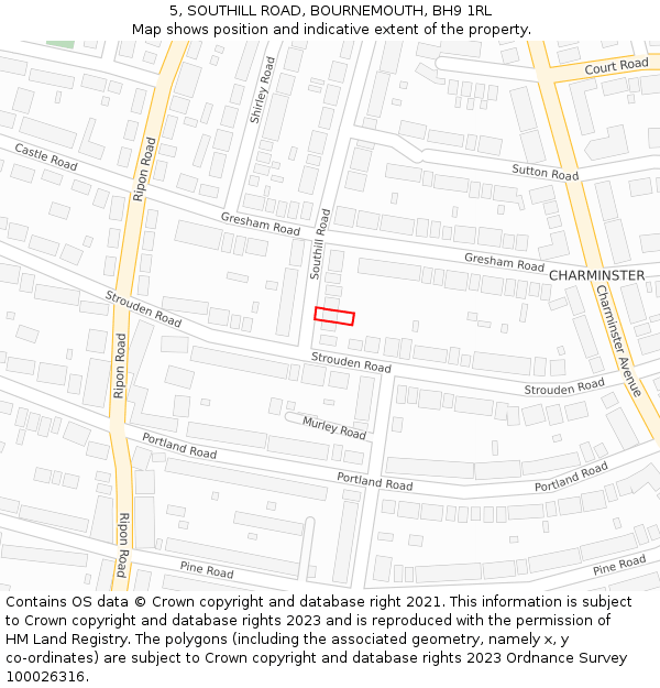 5, SOUTHILL ROAD, BOURNEMOUTH, BH9 1RL: Location map and indicative extent of plot