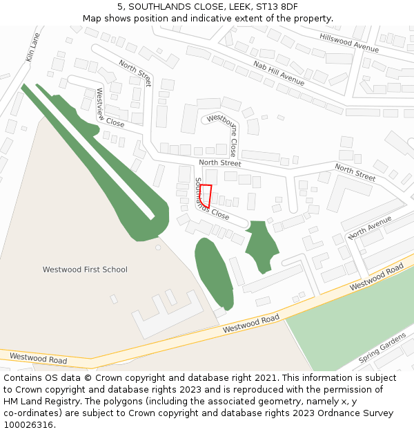 5, SOUTHLANDS CLOSE, LEEK, ST13 8DF: Location map and indicative extent of plot