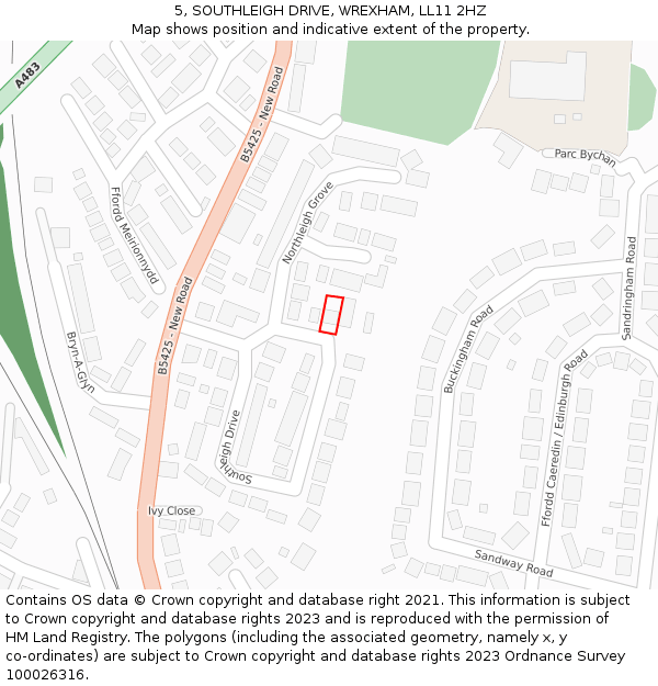 5, SOUTHLEIGH DRIVE, WREXHAM, LL11 2HZ: Location map and indicative extent of plot