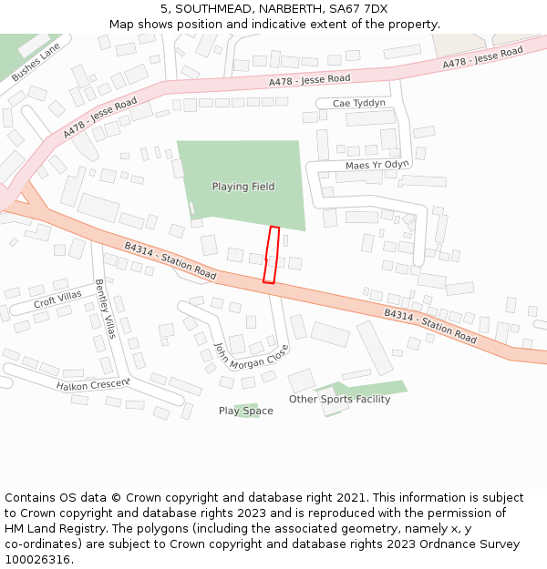 5, SOUTHMEAD, NARBERTH, SA67 7DX: Location map and indicative extent of plot