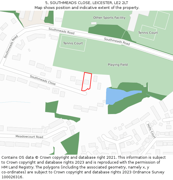 5, SOUTHMEADS CLOSE, LEICESTER, LE2 2LT: Location map and indicative extent of plot