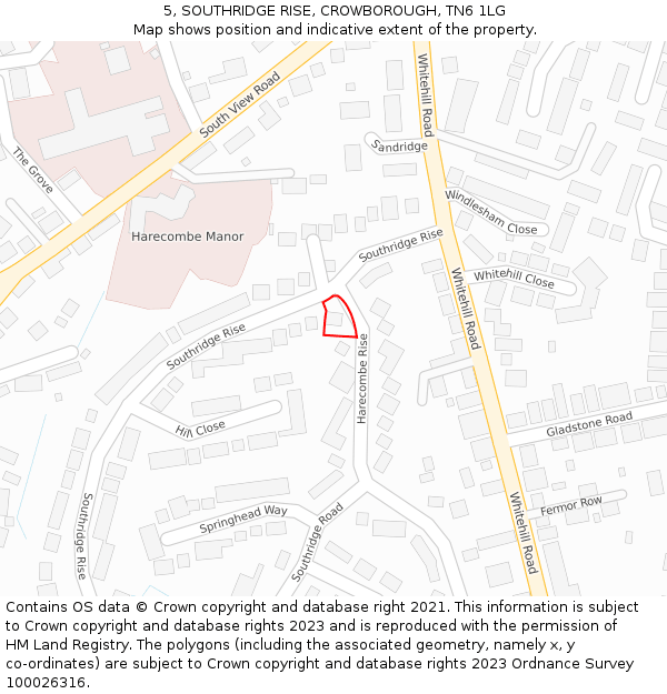5, SOUTHRIDGE RISE, CROWBOROUGH, TN6 1LG: Location map and indicative extent of plot