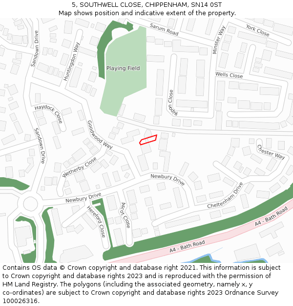 5, SOUTHWELL CLOSE, CHIPPENHAM, SN14 0ST: Location map and indicative extent of plot