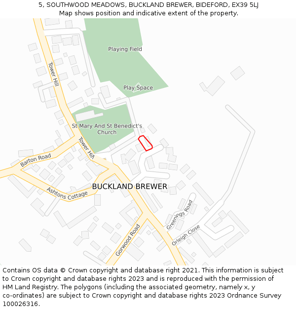 5, SOUTHWOOD MEADOWS, BUCKLAND BREWER, BIDEFORD, EX39 5LJ: Location map and indicative extent of plot