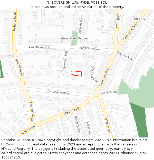 5, SOVEREIGN WAY, RYDE, PO33 3DL: Location map and indicative extent of plot