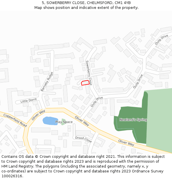 5, SOWERBERRY CLOSE, CHELMSFORD, CM1 4YB: Location map and indicative extent of plot