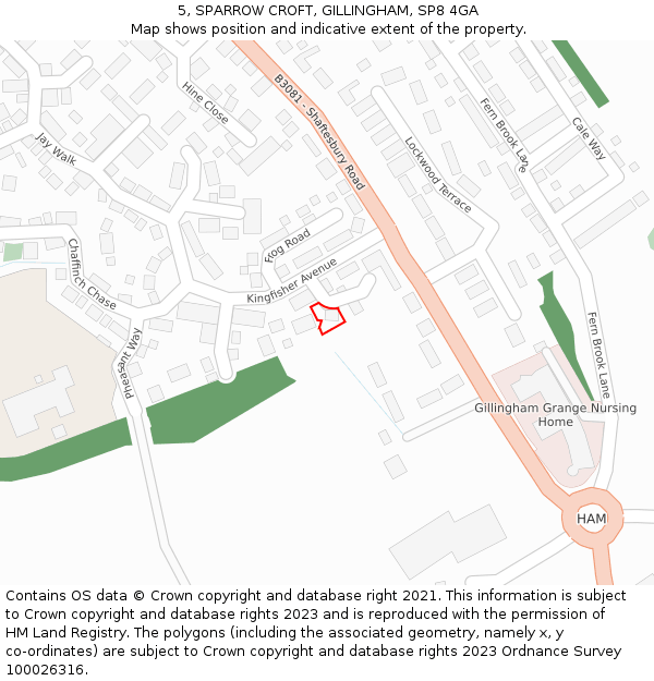 5, SPARROW CROFT, GILLINGHAM, SP8 4GA: Location map and indicative extent of plot