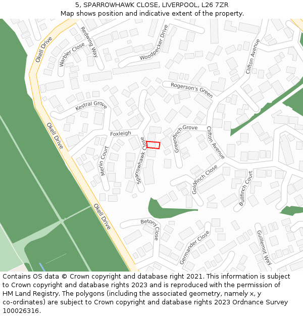 5, SPARROWHAWK CLOSE, LIVERPOOL, L26 7ZR: Location map and indicative extent of plot