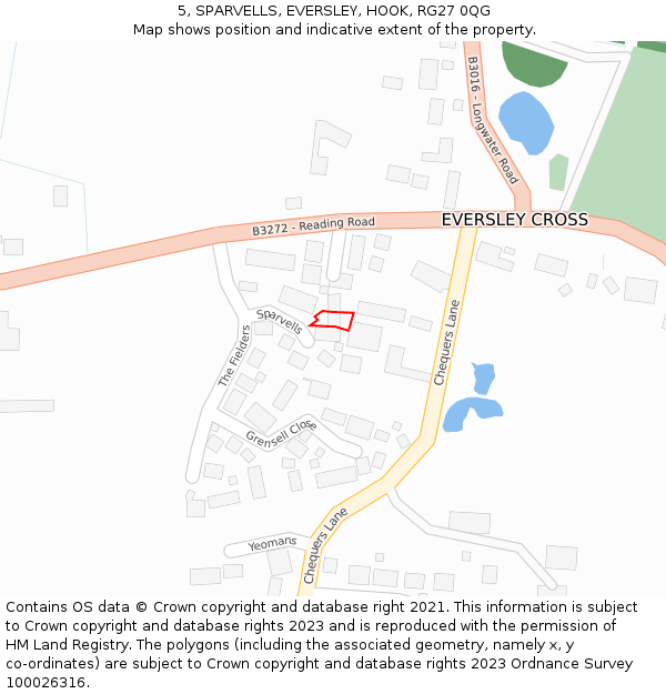 5, SPARVELLS, EVERSLEY, HOOK, RG27 0QG: Location map and indicative extent of plot