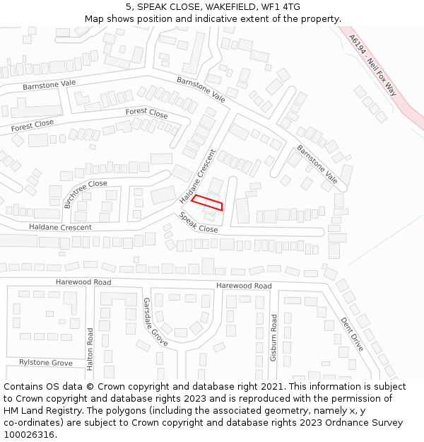 5, SPEAK CLOSE, WAKEFIELD, WF1 4TG: Location map and indicative extent of plot