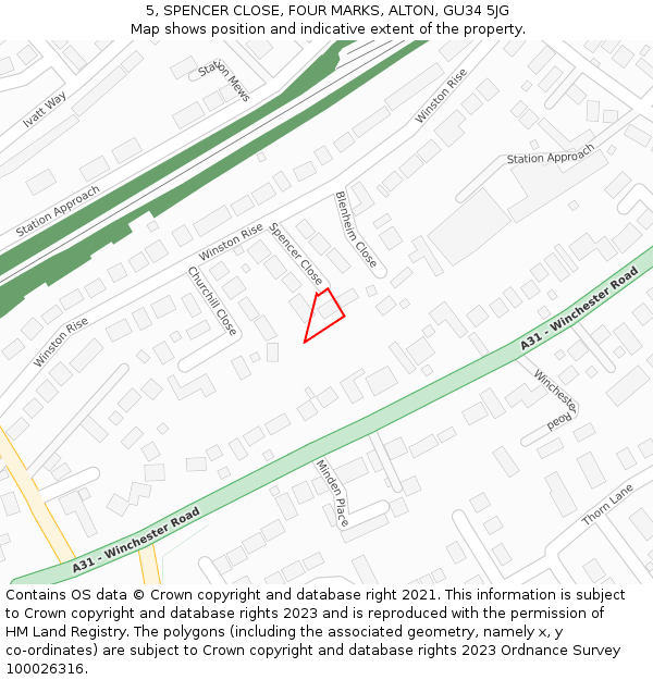 5, SPENCER CLOSE, FOUR MARKS, ALTON, GU34 5JG: Location map and indicative extent of plot