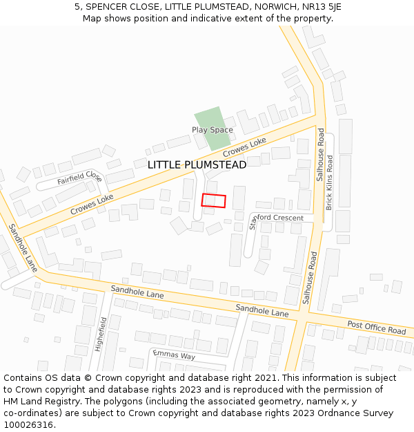 5, SPENCER CLOSE, LITTLE PLUMSTEAD, NORWICH, NR13 5JE: Location map and indicative extent of plot