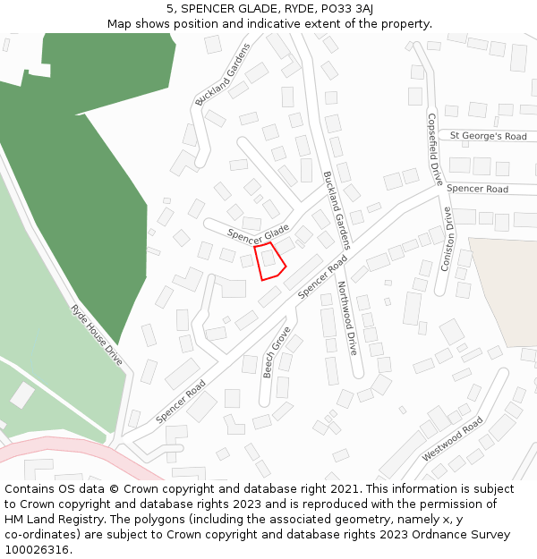 5, SPENCER GLADE, RYDE, PO33 3AJ: Location map and indicative extent of plot