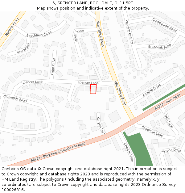 5, SPENCER LANE, ROCHDALE, OL11 5PE: Location map and indicative extent of plot